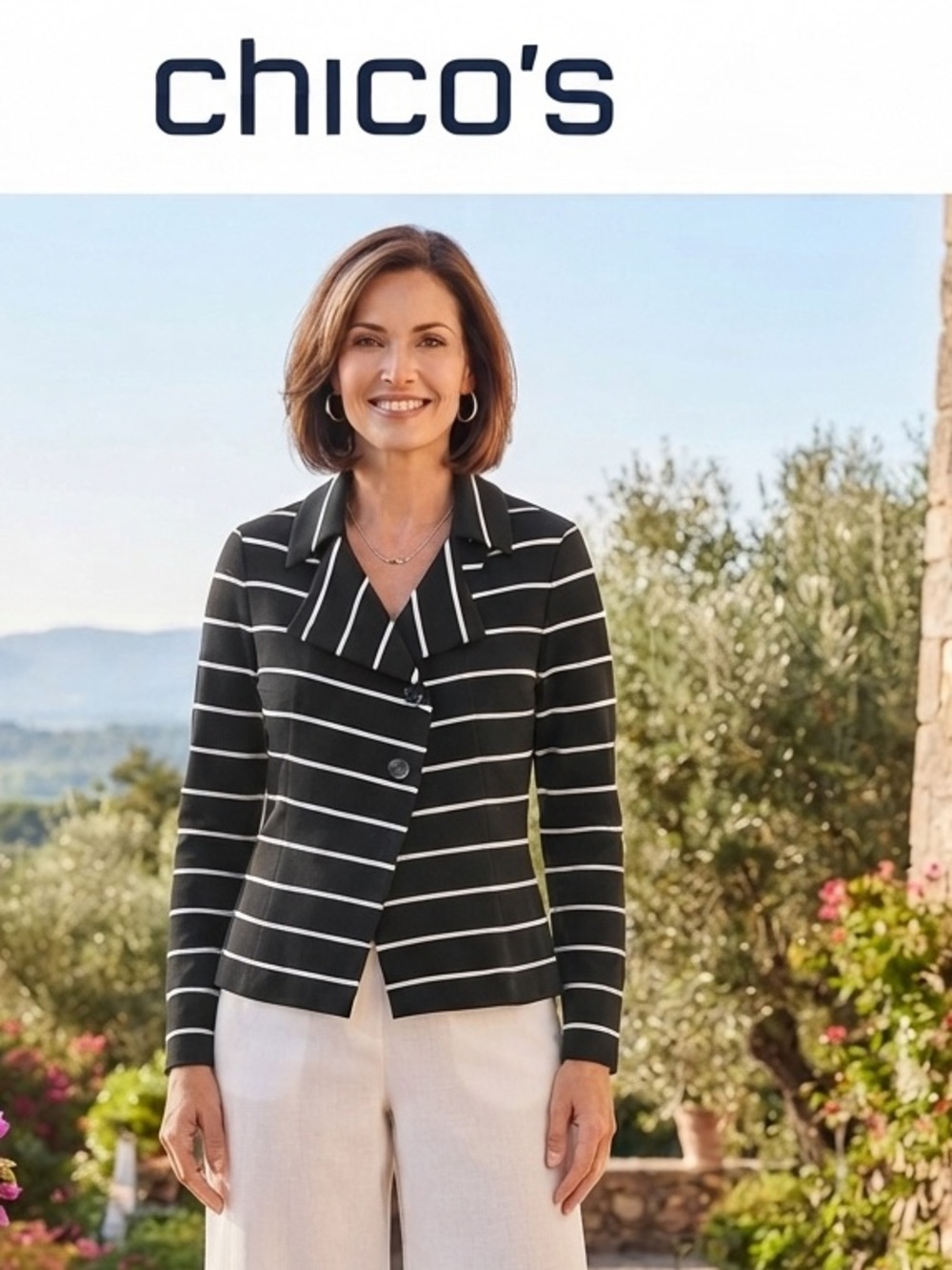 Chico's Black & White Striped Knit Jacket